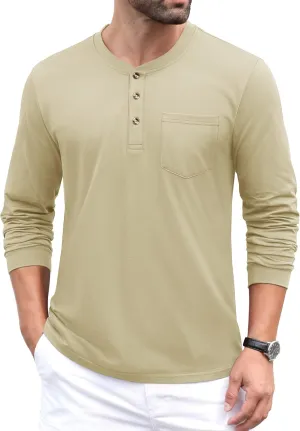 MAGCOMSEN Mens Henley Long Sleeve Casual Shirts Cotton Pocket t Shirts Summer Fitted Plain Tops Lightweight Fashion