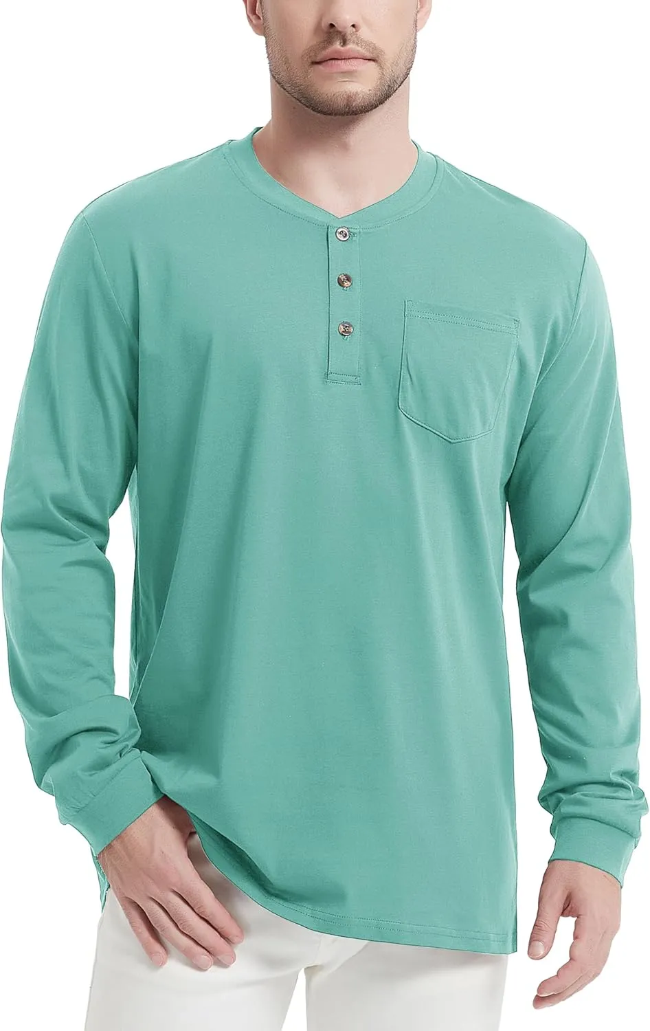 MAGCOMSEN Mens Henley Long Sleeve Casual Shirts Cotton Pocket t Shirts Summer Fitted Plain Tops Lightweight Fashion