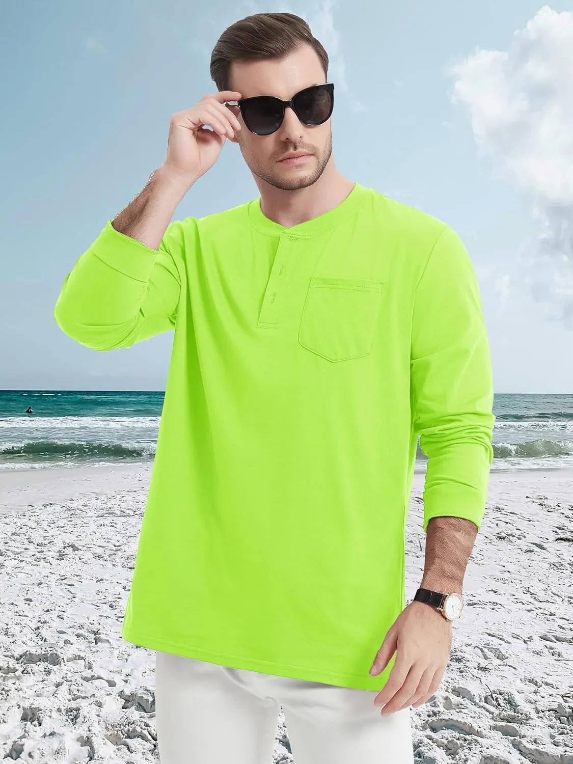 MAGCOMSEN Mens Henley Long Sleeve Casual Shirts Cotton Pocket t Shirts Summer Fitted Plain Tops Lightweight Fashion