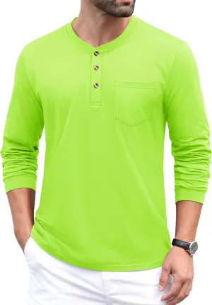 MAGCOMSEN Mens Henley Long Sleeve Casual Shirts Cotton Pocket t Shirts Summer Fitted Plain Tops Lightweight Fashion