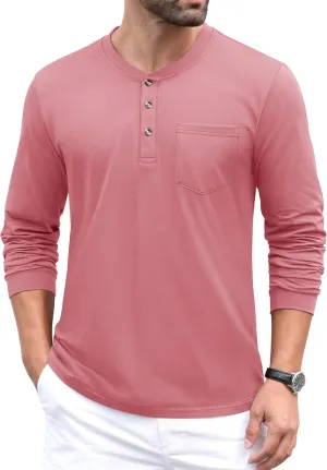 MAGCOMSEN Mens Henley Long Sleeve Casual Shirts Cotton Pocket t Shirts Summer Fitted Plain Tops Lightweight Fashion