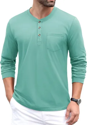 MAGCOMSEN Mens Henley Long Sleeve Casual Shirts Cotton Pocket t Shirts Summer Fitted Plain Tops Lightweight Fashion