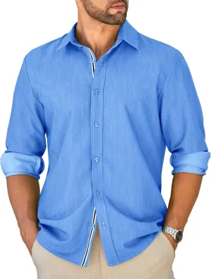 MAPICK Mens Casual Button Down Denim Shirts Long Sleeve Untucked Stretch Wrinkle-Free Dress Shirt