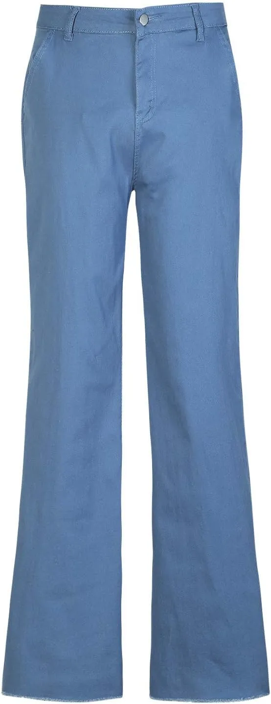 Maryia Women's High Waisted Corduroy Solid Pants Hipster Wide Leg Casual Trousers Straight Lounge Baggy Sweatpants