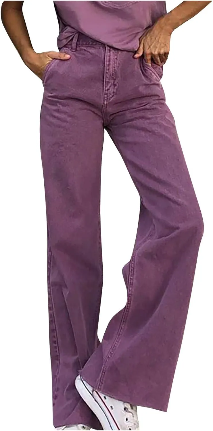 Maryia Women's High Waisted Corduroy Solid Pants Hipster Wide Leg Casual Trousers Straight Lounge Baggy Sweatpants