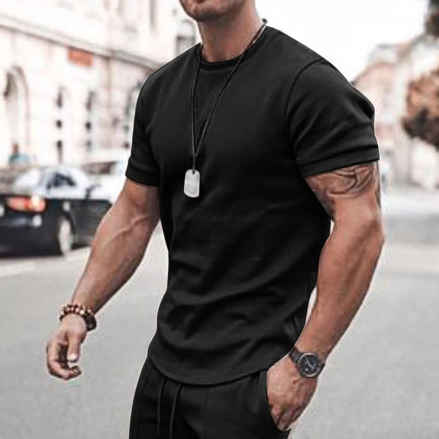 Men 2 Piece Outfits Summer Casual Crew Neck Muscle Short Sleeve Tee Shirts and Classic Fit Sport Shorts Set Tracksuit