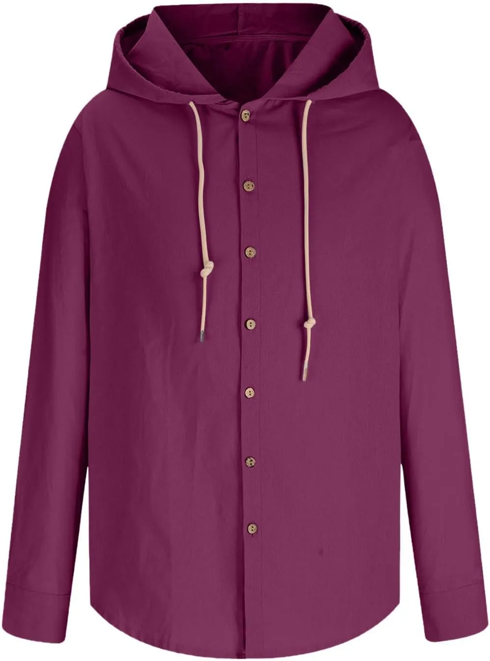 Men Casual Button Down Shirts Long Sleeve Hooded Pollover Tops Fashion Solid Cotton Linen Shirts Quick Dry