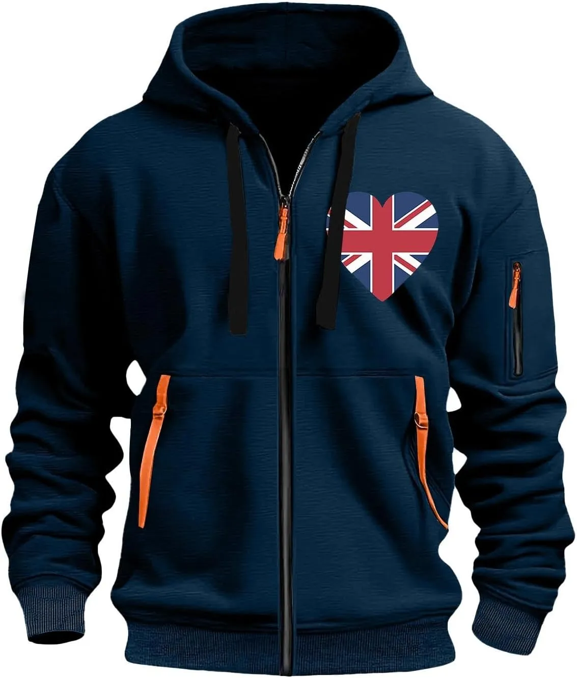 Men Casual Hoodies with Zip Pockets American Flag Print Full Zip Long Sleeve Sweatshirt Sports Hooded Jacket
