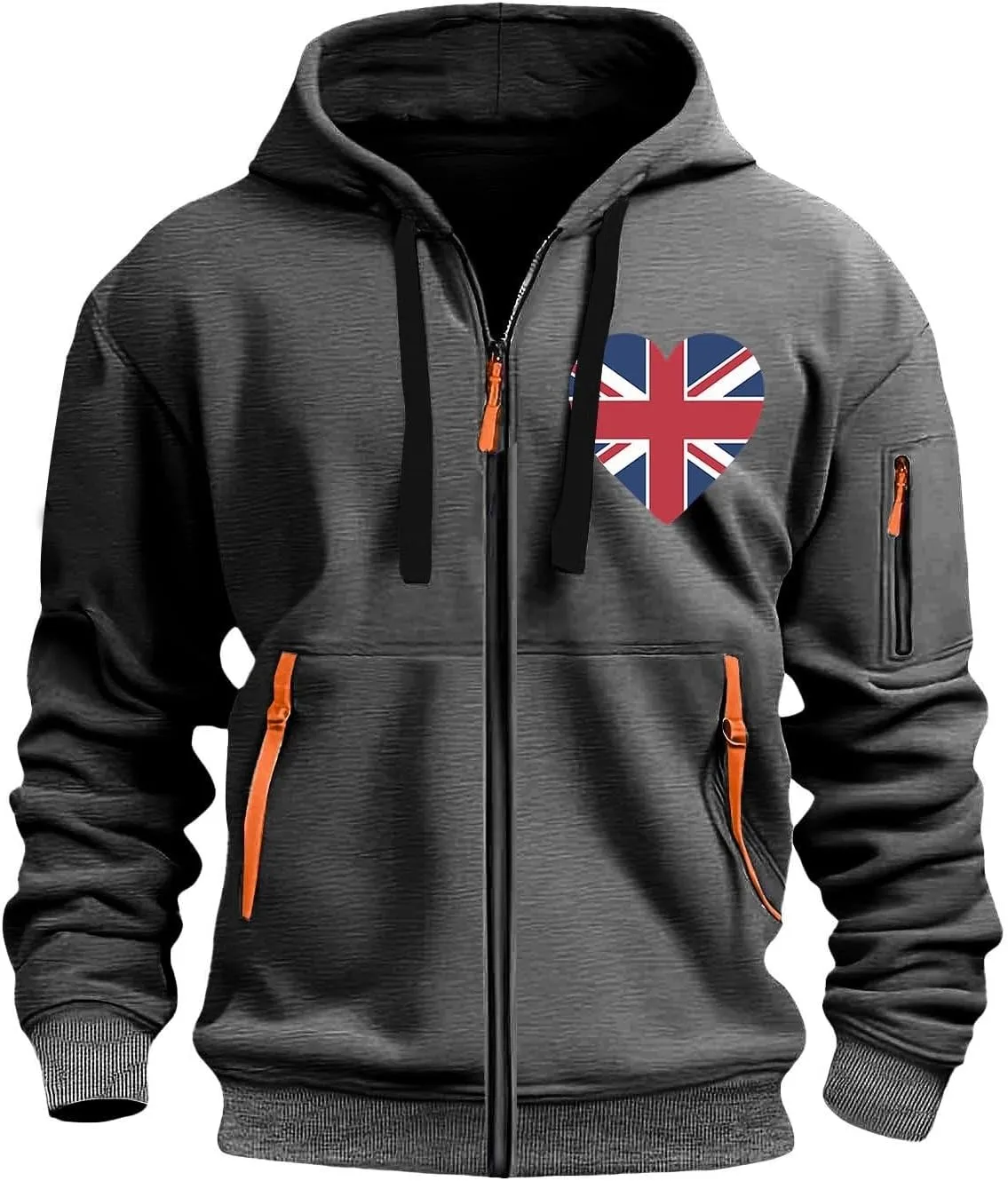 Men Casual Hoodies with Zip Pockets American Flag Print Full Zip Long Sleeve Sweatshirt Sports Hooded Jacket