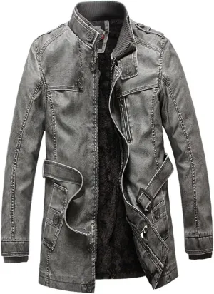 Men Faux Leather Jackets Vintage Distressed Zipper Button Biker Coat Lightweight Racer Motorcycle Jackets with Belt
