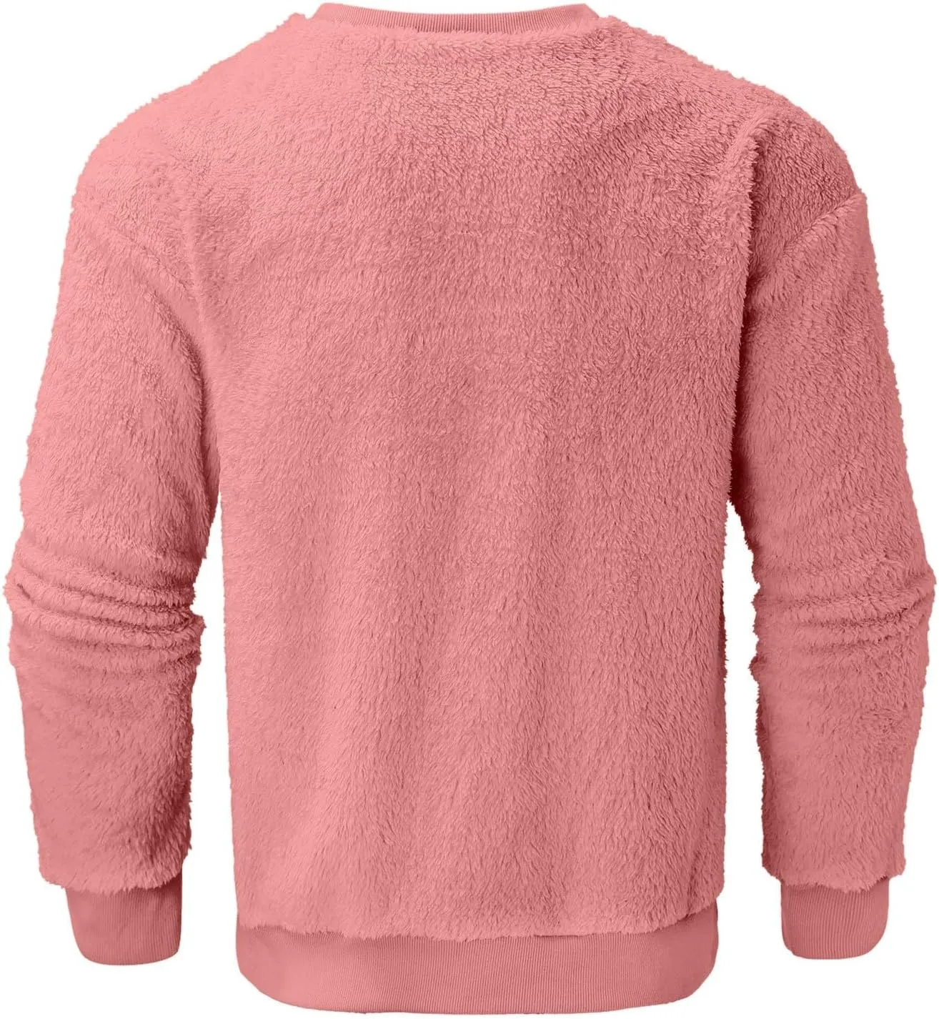 Men Fuzzy Plush Casual Sweatshirt Fleece Sherpa Crewneck Long Sleeve Pullover Winter Solid Color Loose Warm Soft Sweater Tops