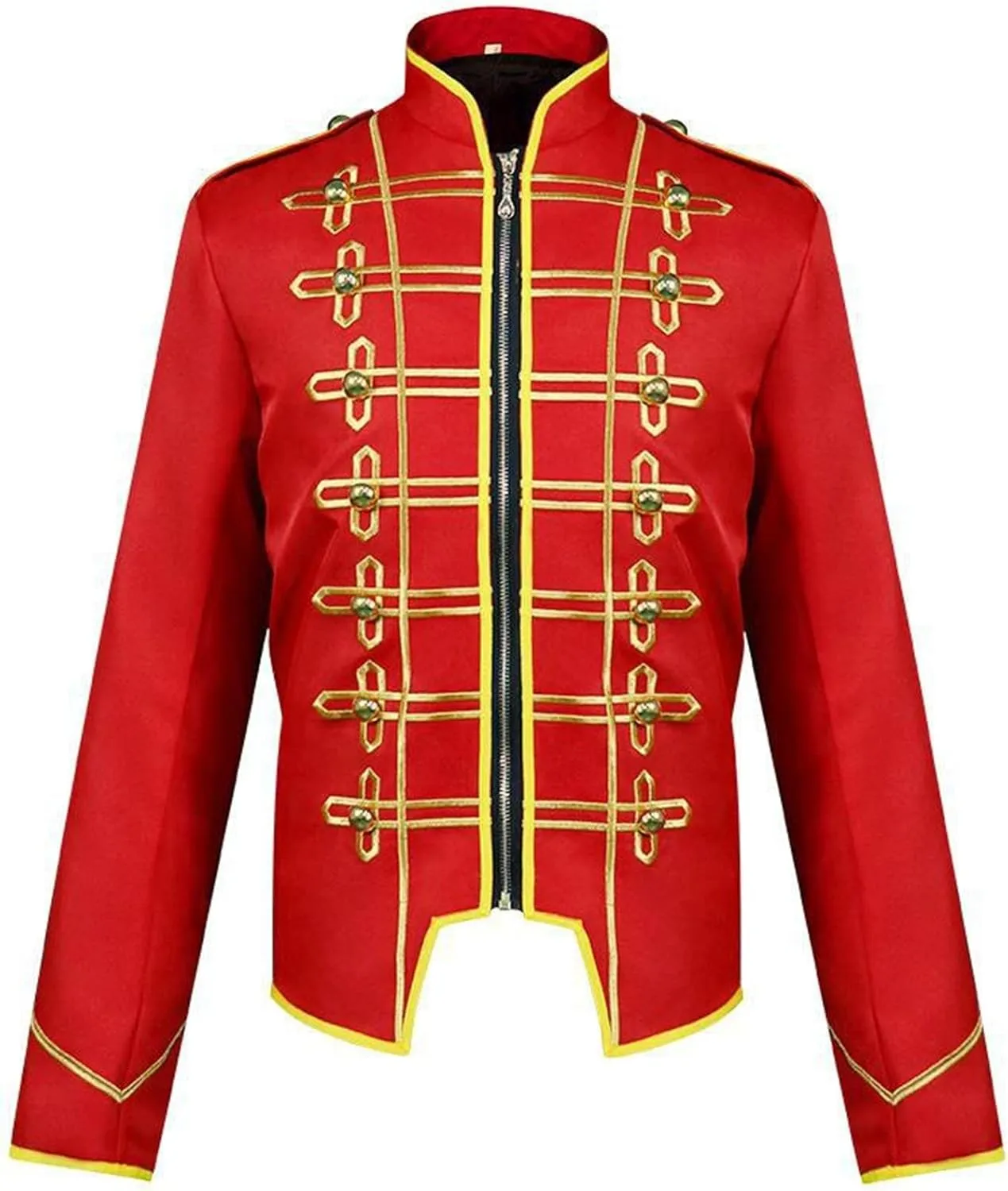 Men Gothic Steampunk Jackets Prince Coats Military Drummer Parade Jacket Zip Up Stand Collar Blazer Halloween Costumes
