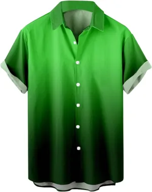 Men Hawaiian Shirts Short Sleeve Casual Gradient Button Down Tees Summer Holiday Party Beach Tops