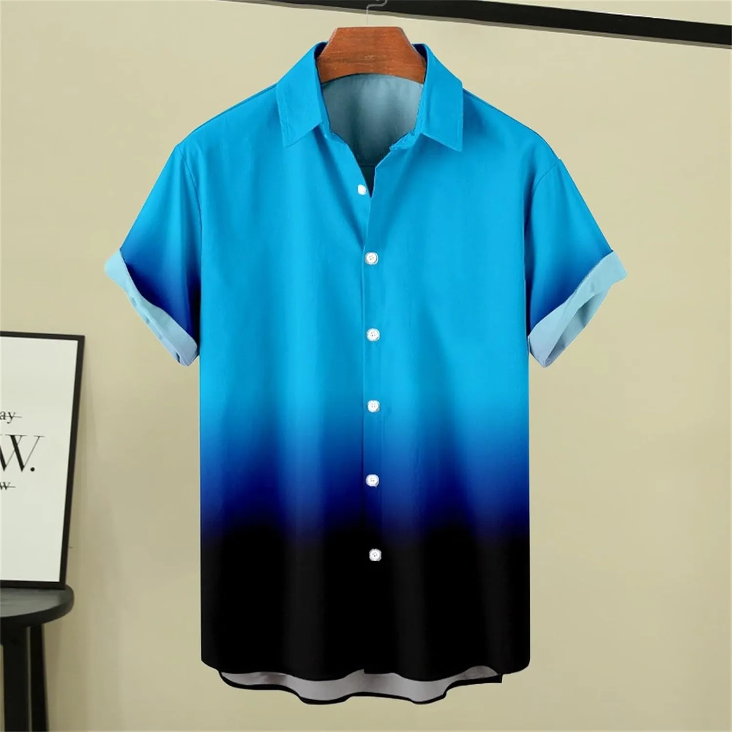 Men Hawaiian Shirts Short Sleeve Casual Gradient Button Down Tees Summer Holiday Party Beach Tops