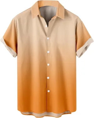 Men Hawaiian Shirts Short Sleeve Casual Gradient Button Down Tees Summer Holiday Party Beach Tops