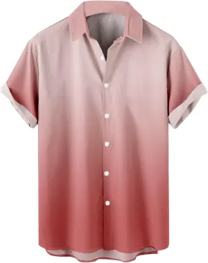 Men Hawaiian Shirts Short Sleeve Casual Gradient Button Down Tees Summer Holiday Party Beach Tops