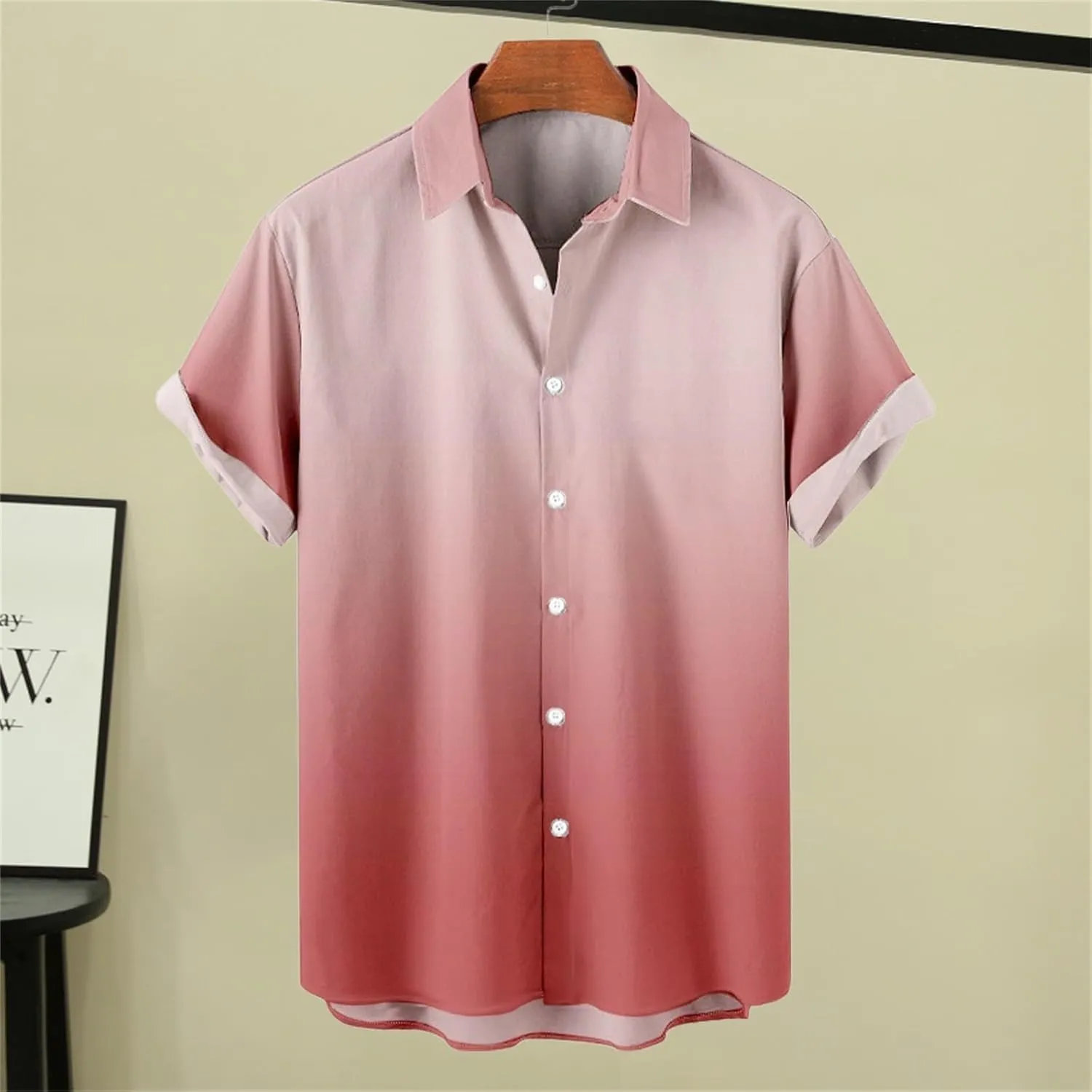 Men Hawaiian Shirts Short Sleeve Casual Gradient Button Down Tees Summer Holiday Party Beach Tops
