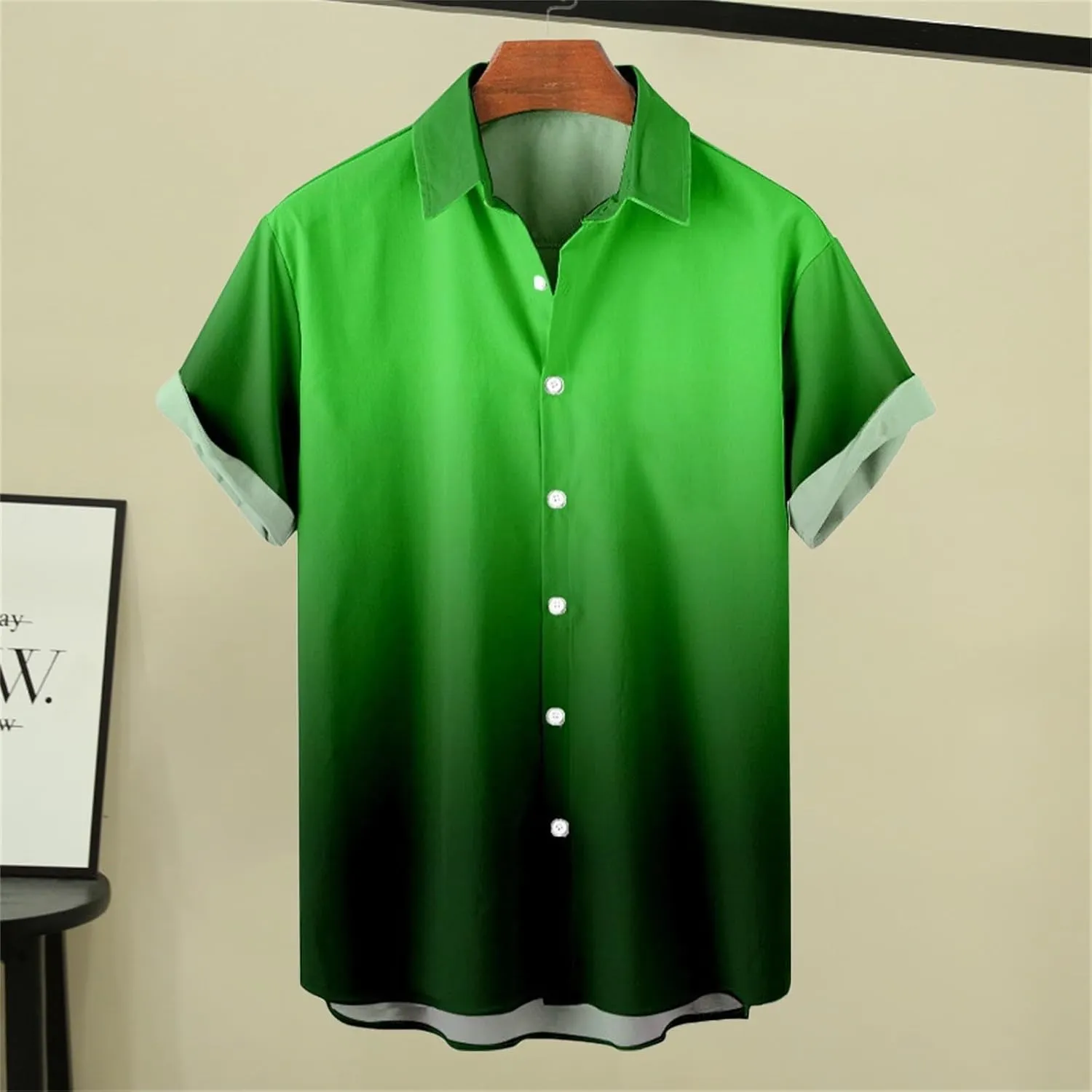 Men Hawaiian Shirts Short Sleeve Casual Gradient Button Down Tees Summer Holiday Party Beach Tops