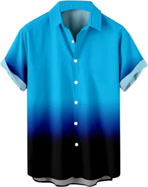 Men Hawaiian Shirts Short Sleeve Casual Gradient Button Down Tees Summer Holiday Party Beach Tops