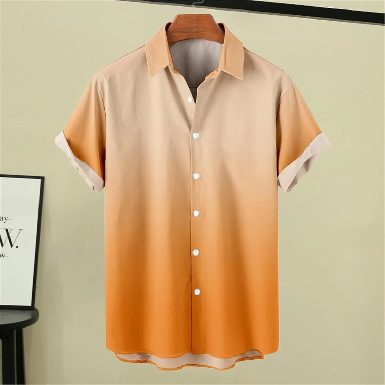 Men Hawaiian Shirts Short Sleeve Casual Gradient Button Down Tees Summer Holiday Party Beach Tops