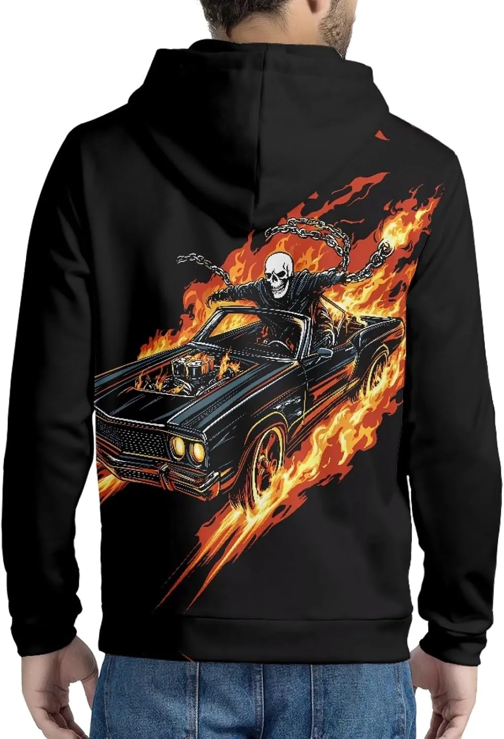 Men Novelty 3D Skull Print Long Sleeve Zip up Hoodies Pullover Sweatshirts with Pocket