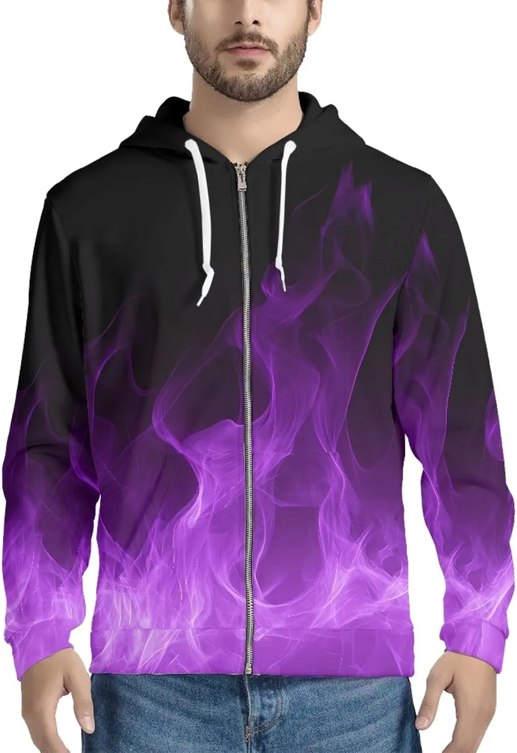 Men Novelty 3D Skull Print Long Sleeve Zip up Hoodies Pullover Sweatshirts with Pocket