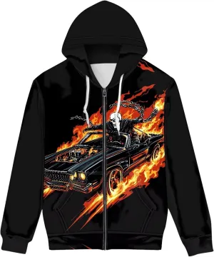 Men Novelty 3D Skull Print Long Sleeve Zip up Hoodies Pullover Sweatshirts with Pocket