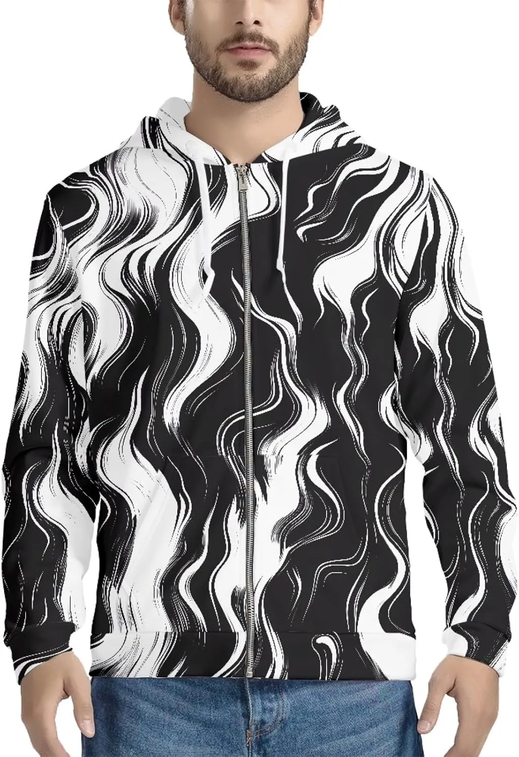 Men Novelty 3D Skull Print Long Sleeve Zip up Hoodies Pullover Sweatshirts with Pocket
