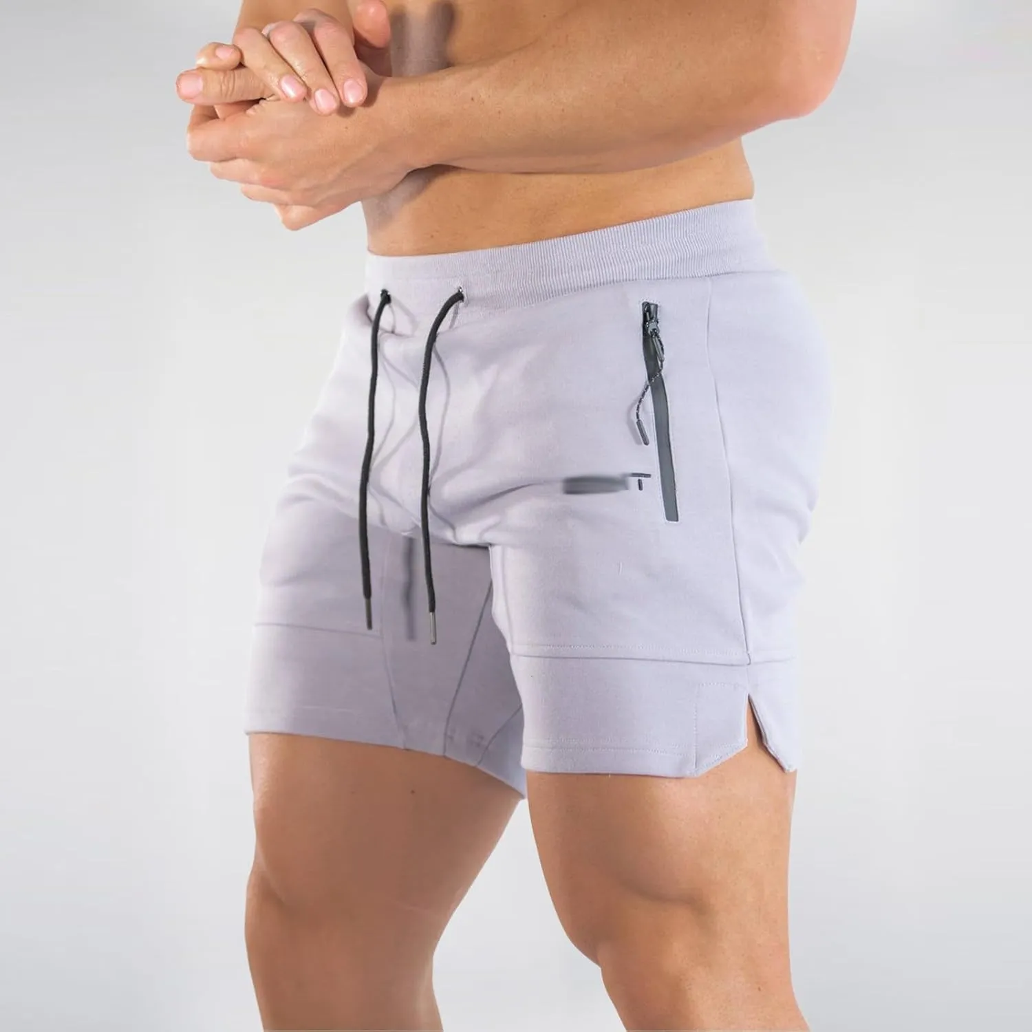 Men Workout Shorts Lightweigh Quick Dry Running Fitness SweatShorts Casual Drawstring Summer Shorts with Zip Pockets
