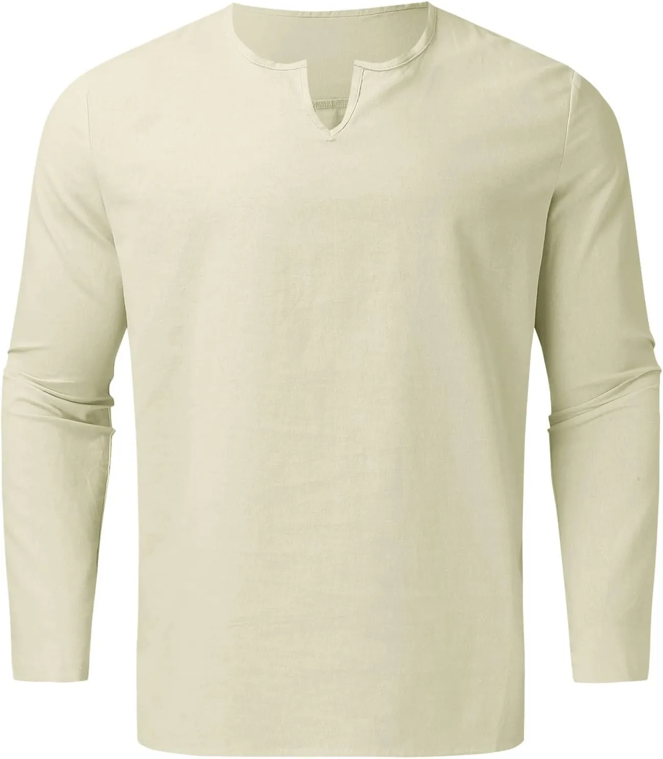 Men's 2 Pieces Cotton Linen Set Long Sleeve Henley Shirts and Casual Beach Pants with Pockets Summer Yoga Outfits Sets