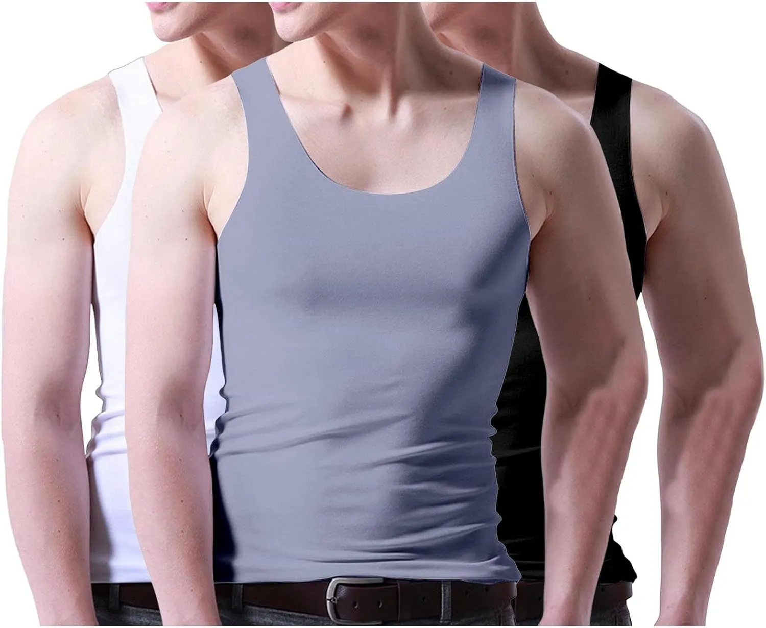 Men's 3 Pack Workout Tank Tops Quick Dry Muscle Sleeveless Shirt Bodybuilding Athletic Summer Running Tee Shirts