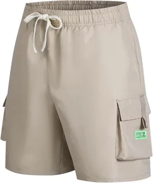 Men's Athletic Cargo Shorts Quick Dry with Pockets Gym Running Workout Elastic Activewear Outdoor Hiking Trunks