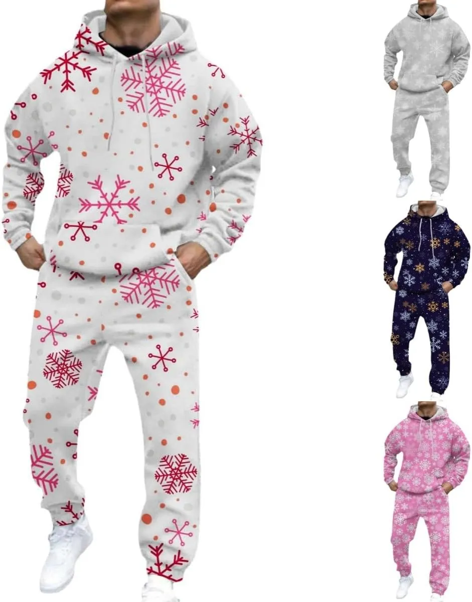 Men's Athletic Hoodie Tracksuit Funny Christmas Tracksuit 2 Piece Funny Reindeer Santa Casual Athletic Jogging Suits