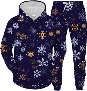 Men's Athletic Hoodie Tracksuit Funny Christmas Tracksuit 2 Piece Funny Reindeer Santa Casual Athletic Jogging Suits