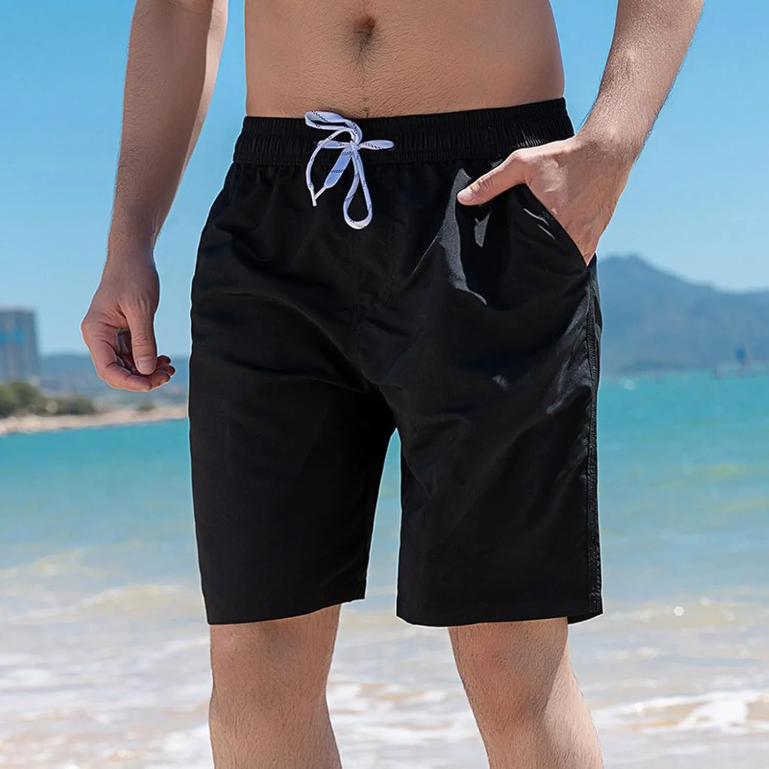 Men's Athletic Shorts with Pockets, Summer Casual Drawstring Running Gym Shorts Lightweight Quick Dry Beach Shorts