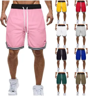 Men's Basketball Shorts with Zipper Pockets Lightweight Quick Dry Mesh Athletic Running Sweat Shorts Drawstring