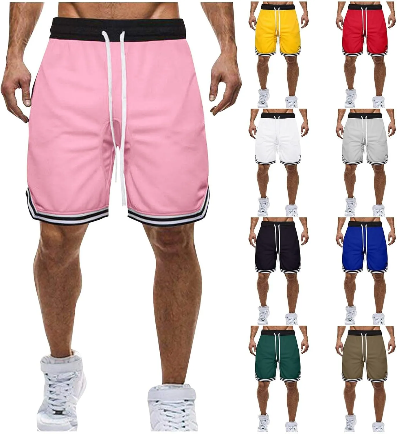 Men's Basketball Shorts with Zipper Pockets Lightweight Quick Dry Mesh Athletic Running Sweat Shorts Drawstring