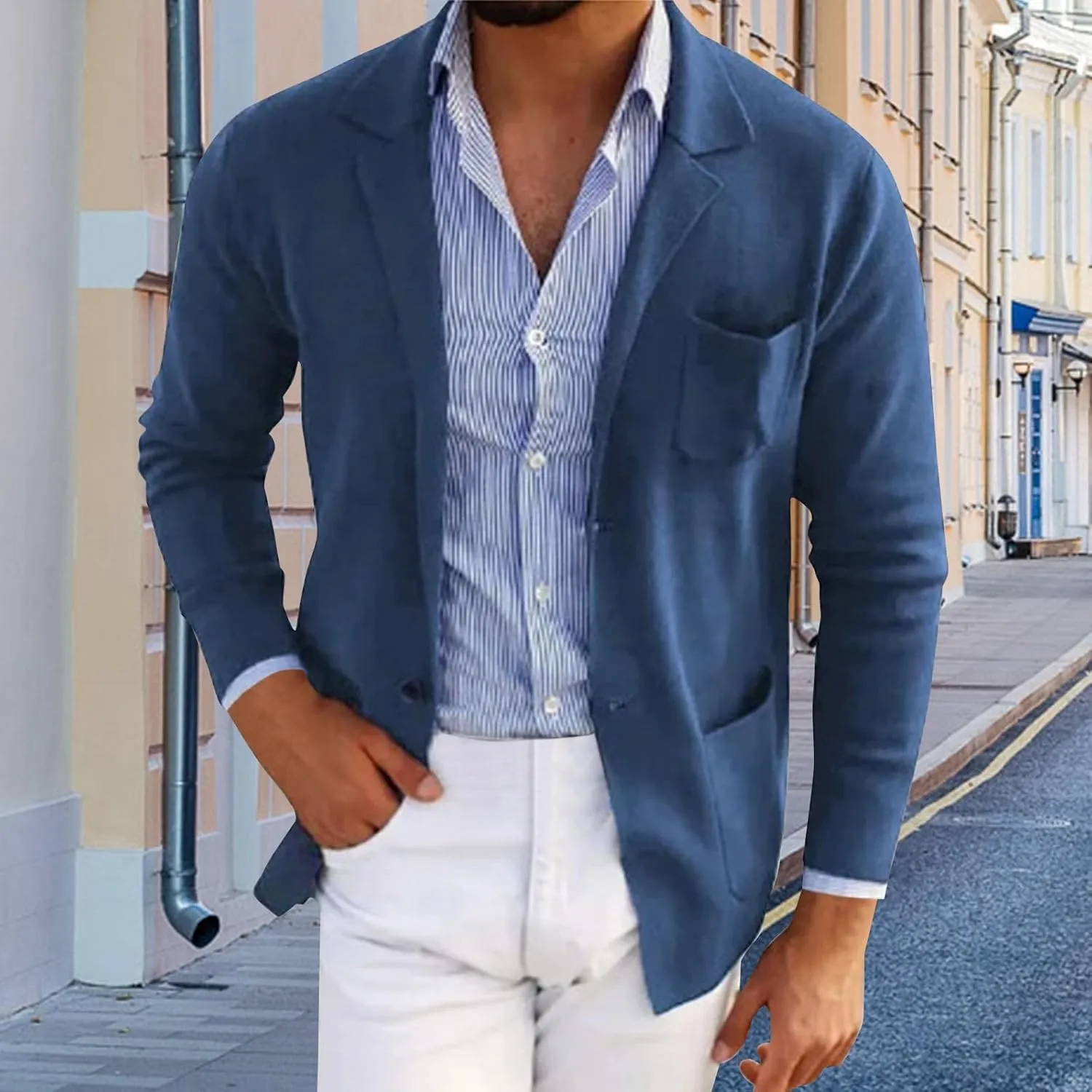 Mens Blazers Slim Fit Business Casual Suit Jackets Lightweight One Button Notched Lapel Travel Suit Sport Coats Plus Size