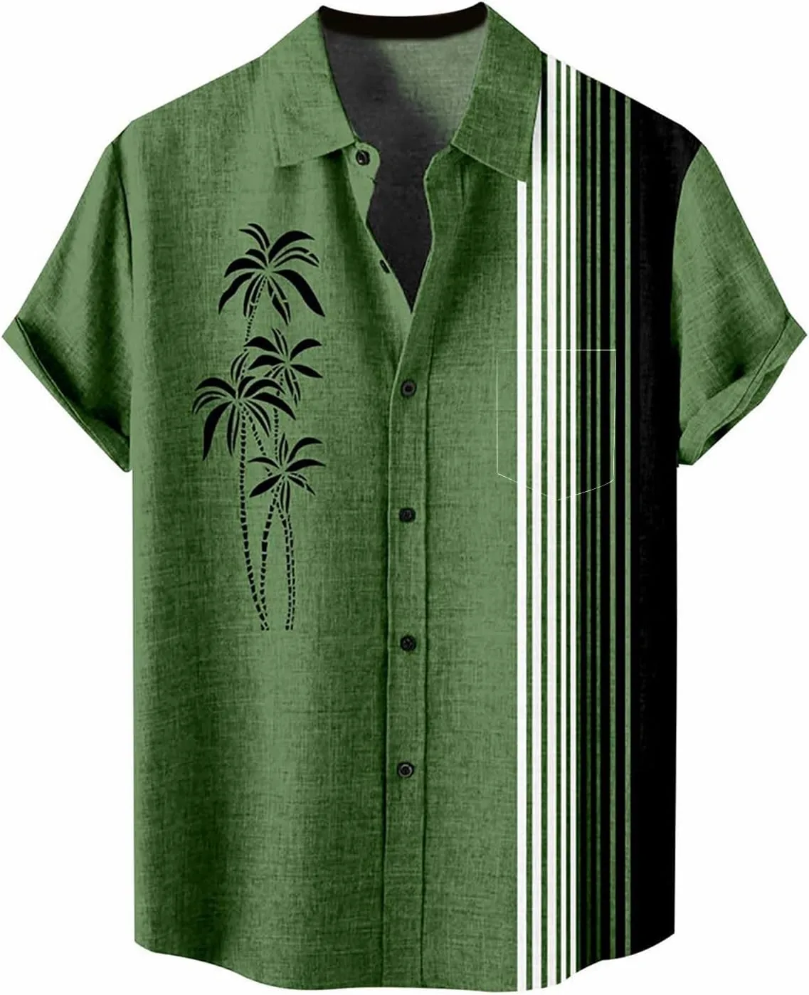 Men's Bowling Shirts Short Sleeve Button Down Dress Top Stylish Thin Breathable Summer Palm Print Beach Hippie Shirts