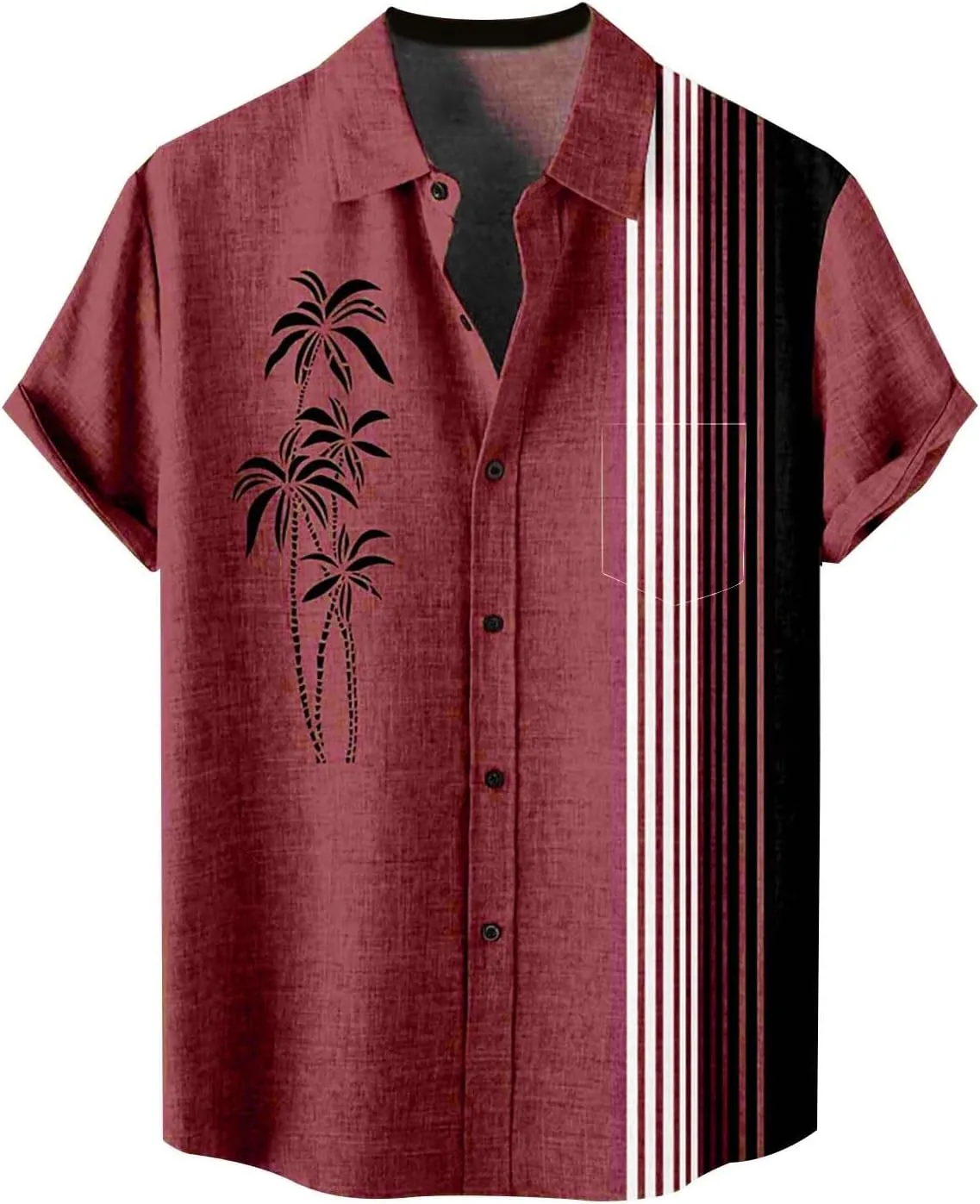Men's Bowling Shirts Short Sleeve Button Down Dress Top Stylish Thin Breathable Summer Palm Print Beach Hippie Shirts