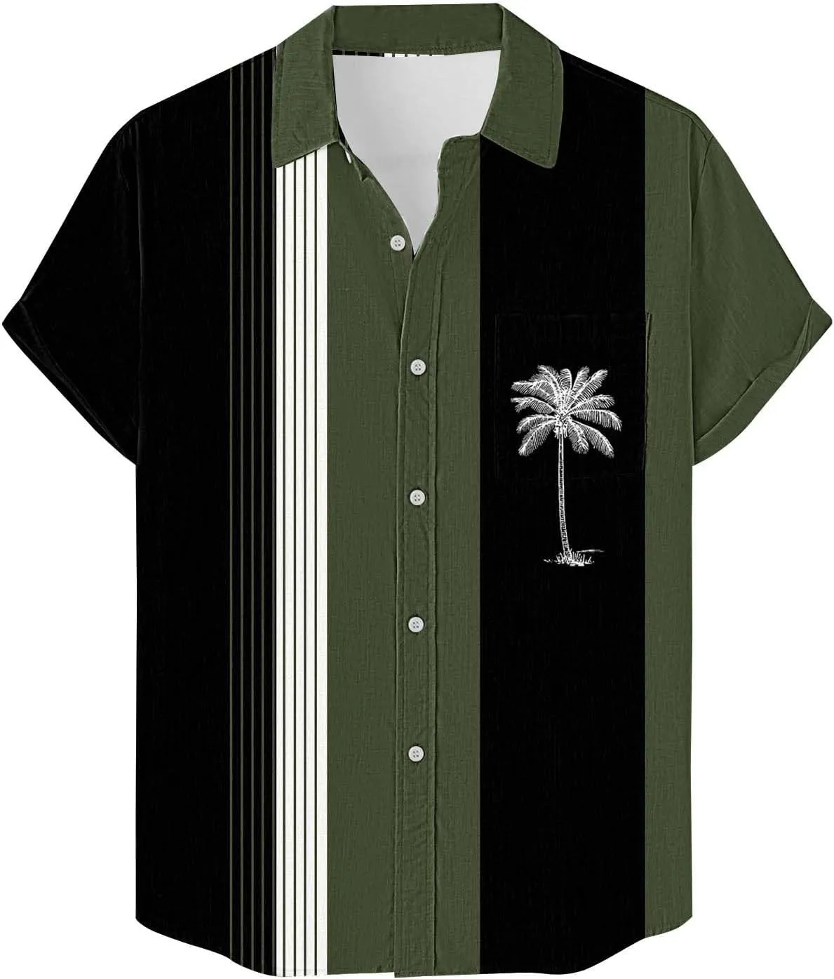 Men's Bowling Shirts Trendy Tropical Palm Hawaiian Beach Aloha Shirt Quick Dry Breathable Summer Casual Striped Blouse