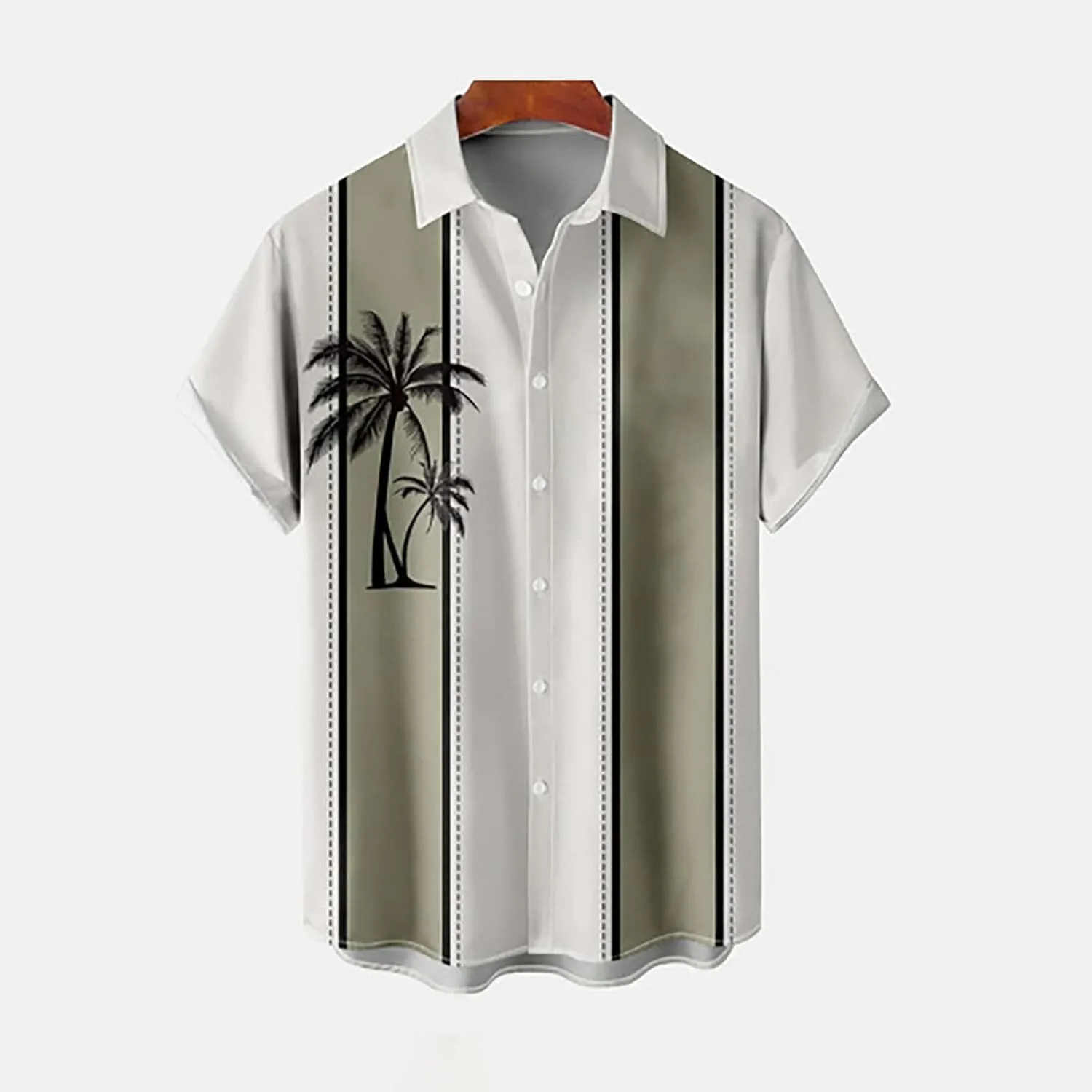 Mens Bowling Shirts Trendy Tropical Palm Print Short Sleeve Button Down Aloha Shirt Summer Hawaiian Beach Vacation Top