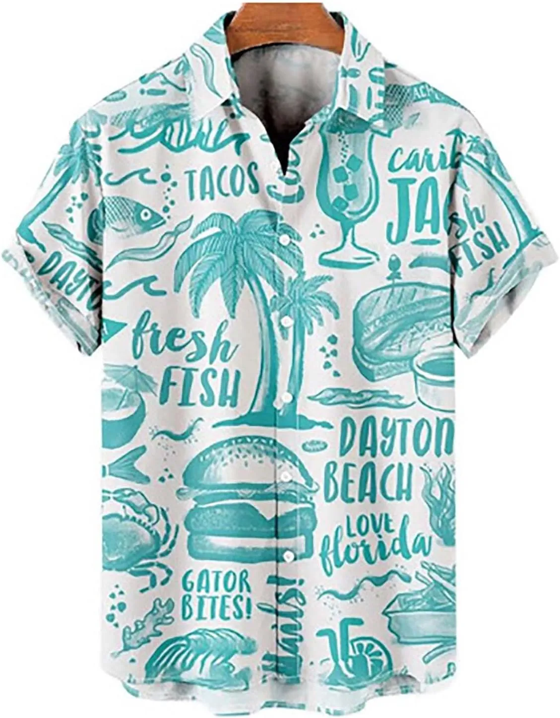 Mens Bowling Shirts Trendy Tropical Palm Print Short Sleeve Button Down Aloha Shirt Summer Hawaiian Beach Vacation Top
