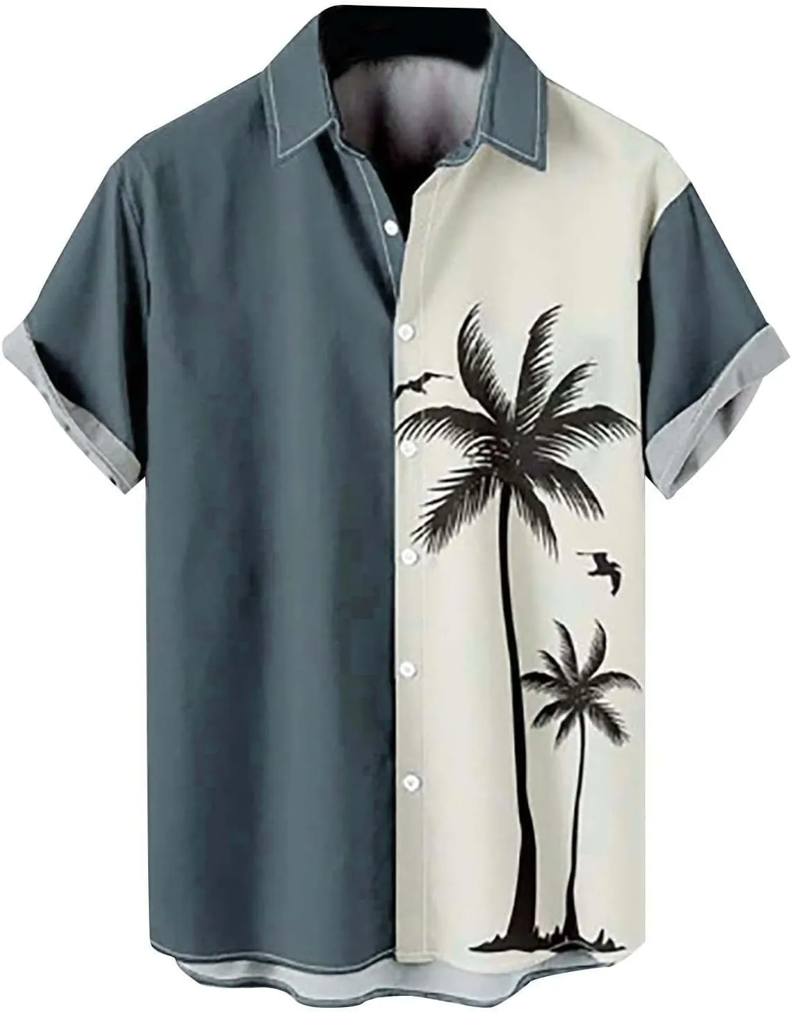 Mens Bowling Shirts Trendy Tropical Palm Print Short Sleeve Button Down Aloha Shirt Summer Hawaiian Beach Vacation Top