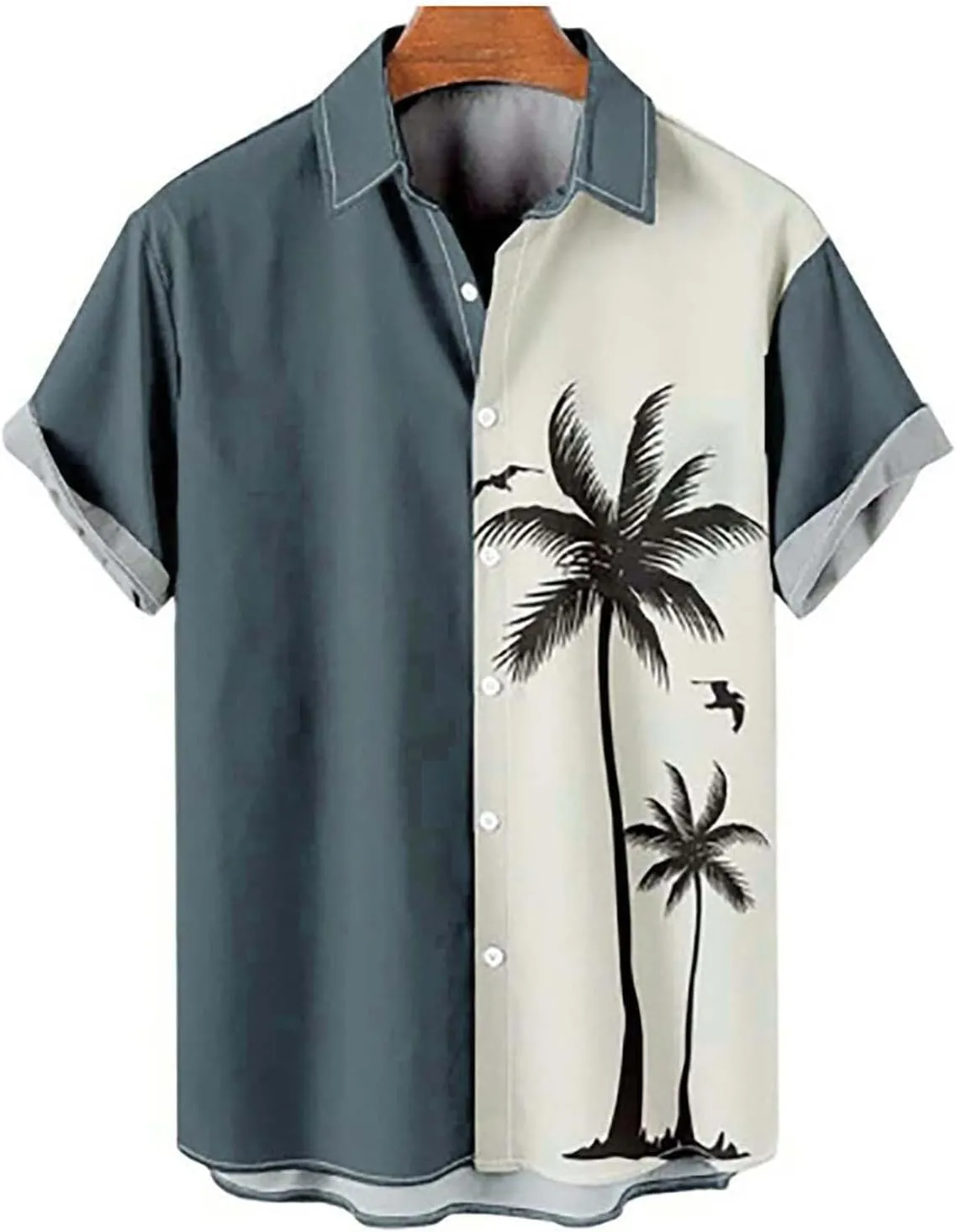 Mens Bowling Shirts Trendy Tropical Palm Print Short Sleeve Button Down Aloha Shirt Summer Hawaiian Beach Vacation Top