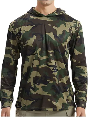 Mens Breathable Sun Shirt UPF 50  Outdoor Camo Hooded Fishing Hiking Shirts Summer Quick Dry Long Sleeve Sun Hoodies