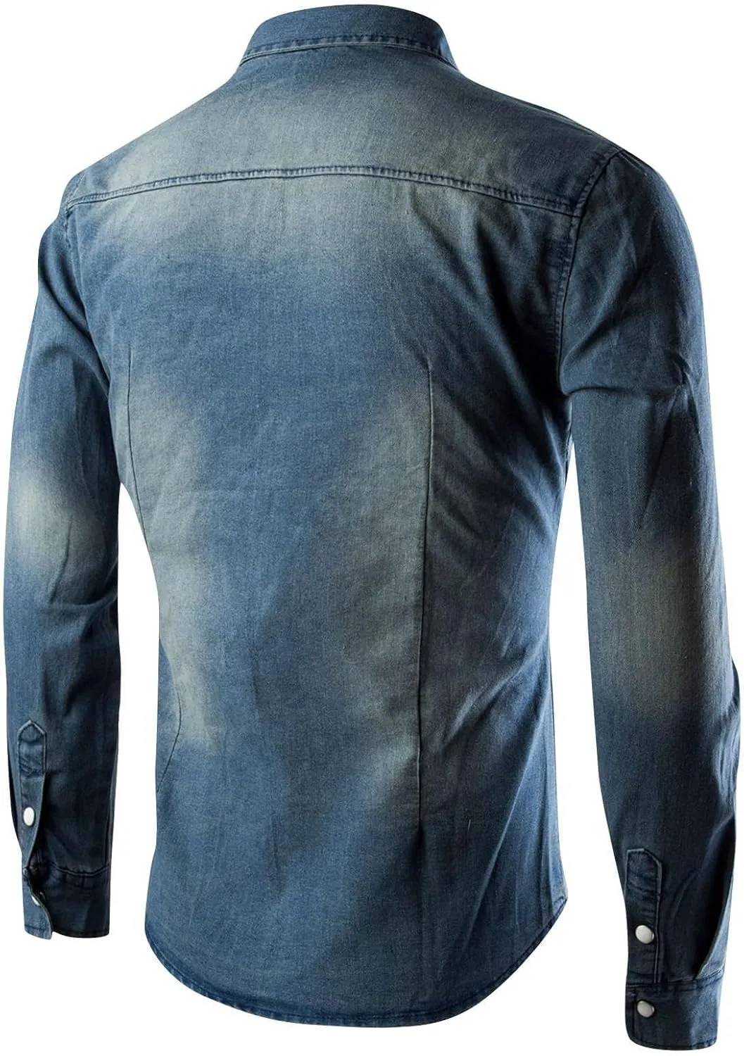 Mens Button Down Denim Shirt Fashion Slim Fit Jean Shirts Lapel Washed Shirt Long Sleeve Button Down Jackets