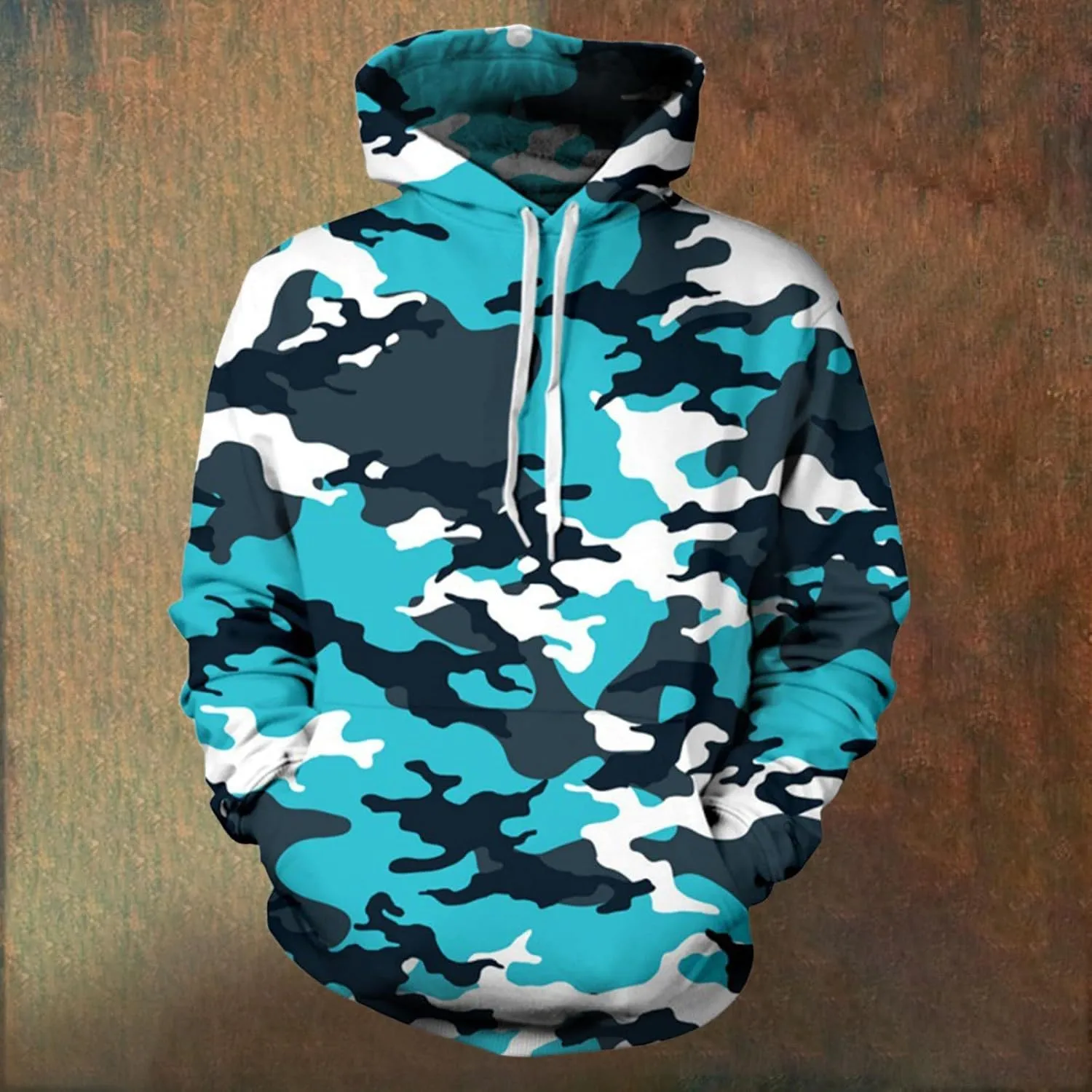 Mens Camo Hoodies Novelty Print Casual Drawstring Hooded Military Sweatshirts with Kangaroos Pocket Tactical Pullover