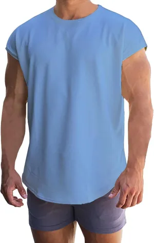 Mens Cap Sleeve Athletic T-Shirts Workout Fitness Gym Bodybuilding Crewneck Sleeveless Muscle Tees Excercise Sports Tank Tops