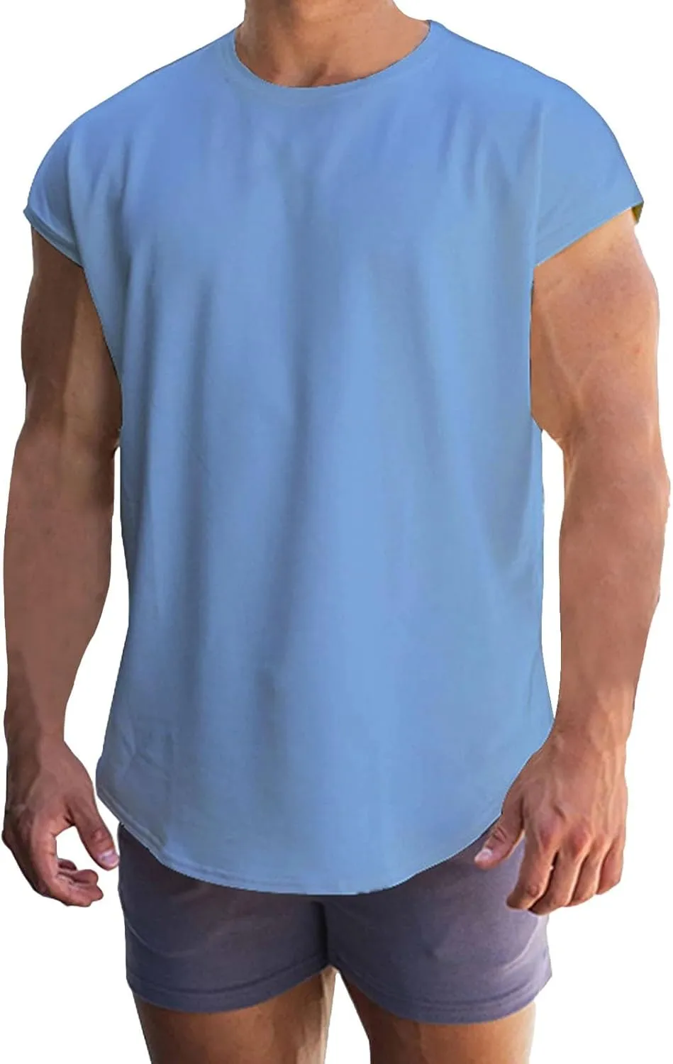Mens Cap Sleeve Athletic T-Shirts Workout Fitness Gym Bodybuilding Crewneck Sleeveless Muscle Tees Excercise Sports Tank Tops